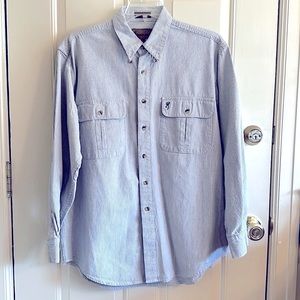 Browning Men’s Shirt Large Blue & White Two Pockets Button Down Long Sleeve